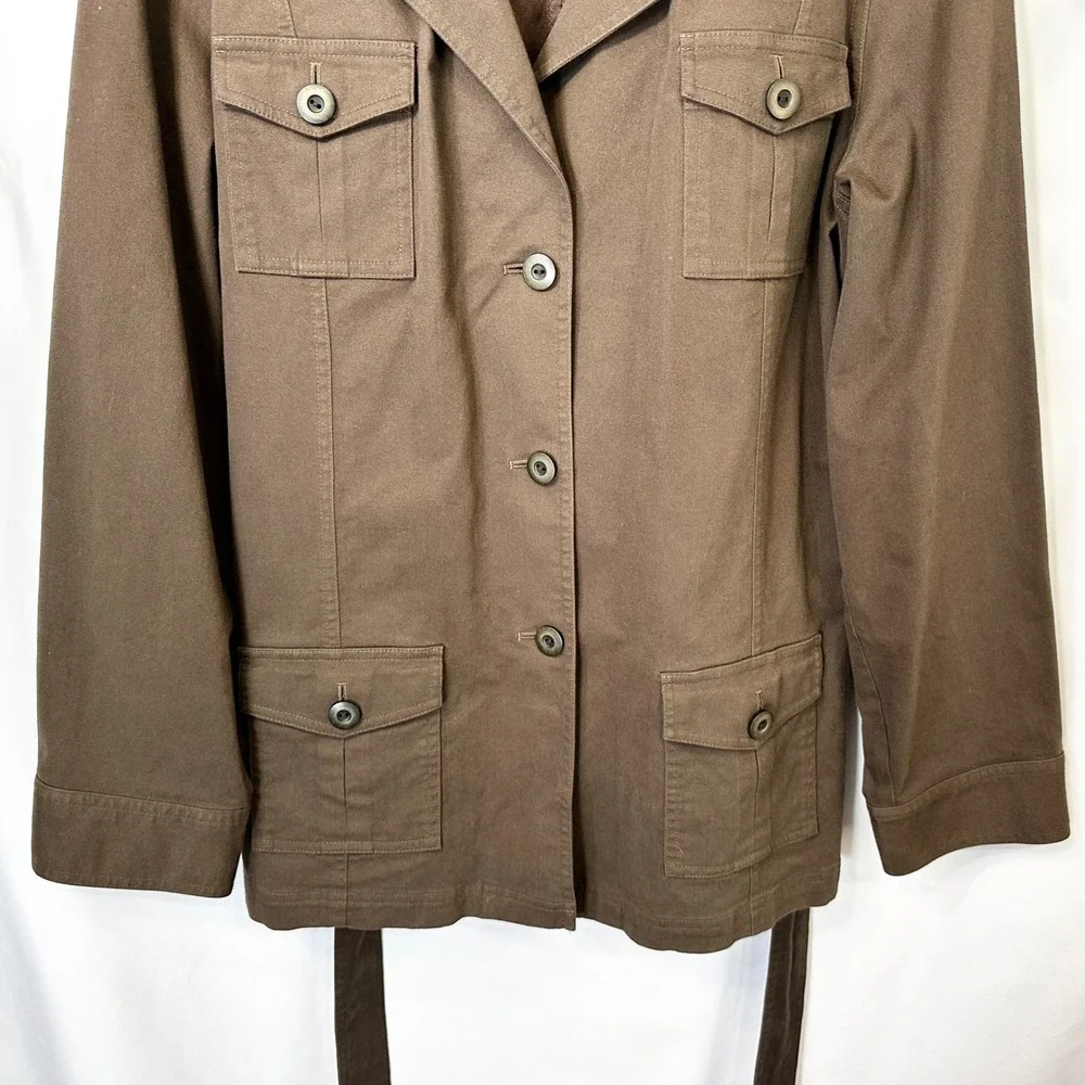 VTG Talbots Plus Size 18‎ Field Jacket Brown Cotton Utility Button Front 1801